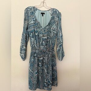 White House Black Market Teal Paisley Long Sleeve Dress